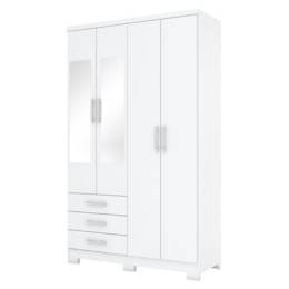 Guarda Roupa Solteiro Caju 4 Portas e 3 Gavetas Branco com Espelho - Móveis Henn Guarda Roupa Solteiro Caju 4 Portas e 3 Gavetas Branco com Espelho - Móveis Henn