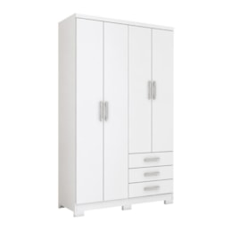 Guarda Roupa Solteiro Caju 4 Portas e 3 Gavetas Branco - Móveis Henn