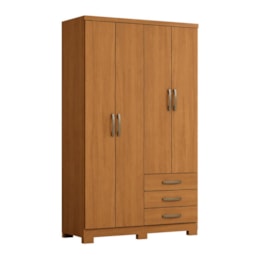 Guarda Roupa Solteiro Caju 4 Portas e 3 Gavetas Cinamomo - Móveis Henn