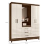 Guarda Roupa Solteiro Capelinha Capri 4 Portas e 3 Gavetas Castanho Wood/Off White com Espelho - Moval 