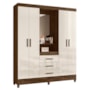 Guarda Roupa Solteiro Capelinha Capri 4 Portas e 3 Gavetas Castanho Wood/Off White com Espelho - Moval 