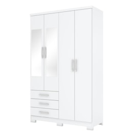 Guarda Roupa Solteiro City 4 Portas e 3 Gavetas com Espelho Branco - Móveis Henn Guarda Roupa Solteiro City 4 Portas e 3 Gavetas com Espelho Branco - Móveis Henn