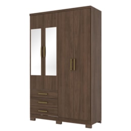 Guarda Roupa Solteiro City 4 Portas e 3 Gavetas com Espelho Castanho - Móveis Henn Guarda Roupa Solteiro City 4 Portas e 3 Gavetas com Espelho Castanho - Móveis Henn