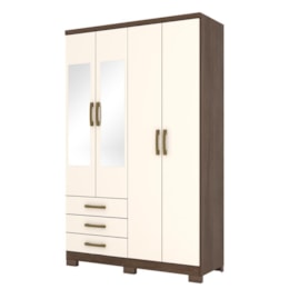 Guarda Roupa Solteiro City 4 Portas e 3 Gavetas com Espelho Castanho/Off White - Móveis Henn Guarda Roupa Solteiro City 4 Portas e 3 Gavetas com Espelho Castanho/Off White - Móveis Henn