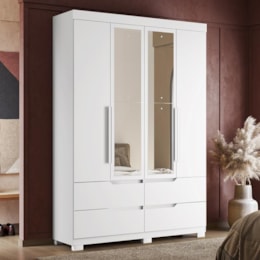 Guarda Roupa Solteiro Doble 4 Portas Branco Fosco com Espelho - Móveis Albatroz Guarda Roupa Solteiro Doble 4 Portas Branco Fosco com Espelho - Móveis Albatroz