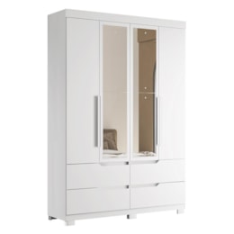 Guarda Roupa Solteiro Doble 4 Portas Branco Fosco com Espelho - Móveis Albatroz Guarda Roupa Solteiro Doble 4 Portas Branco Fosco com Espelho - Móveis Albatroz