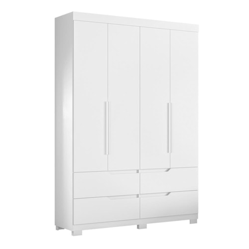 Guarda Roupa Solteiro Doble 4 Portas e 4 Gavetas Flex Branco/Freijó - Móveis Albatroz