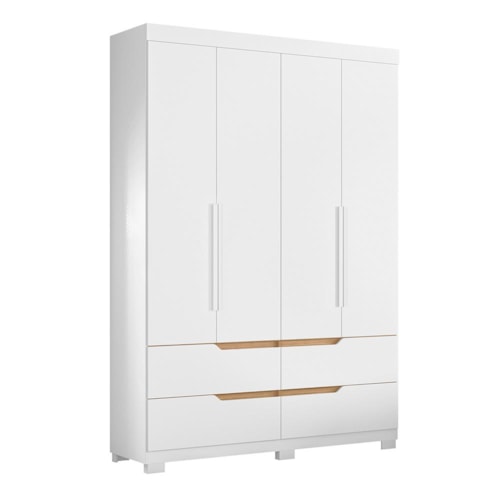 Guarda Roupa Solteiro Doble 4 Portas e 4 Gavetas Flex Freijó/Branco - Móveis Albatroz