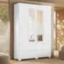 Guarda Roupa Solteiro Doble 4 Portas Flex Branco/Freijó com Espelho - Móveis Albatroz