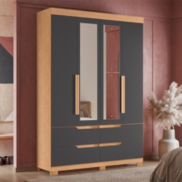 Guarda Roupa Solteiro Doble 4 Portas Freijó/Titanium com Espelho - Móveis Albatroz Guarda Roupa Solteiro Doble 4 Portas Freijó/Titanium com Espelho - Móveis Albatroz