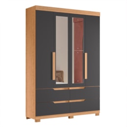 Guarda Roupa Solteiro Doble 4 Portas Freijó/Titanium com Espelho - Móveis Albatroz Guarda Roupa Solteiro Doble 4 Portas Freijó/Titanium com Espelho - Móveis Albatroz