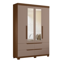Guarda Roupa Solteiro Doble 4 Portas Nogueira/Capuccino com Espelho - Móveis Albatroz
