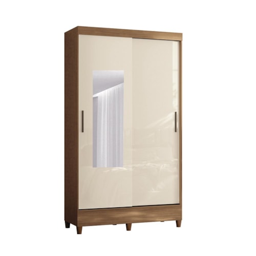 Guarda Roupa Solteiro Fit 2 Portas de Correr Jequitibá/Off White com Espelho e Pés - Santos Andirá