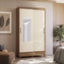 Guarda Roupa Solteiro Fit 2 Portas de Correr Jequitibá/Off White com Espelho e Pés - Santos Andirá