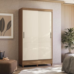 Guarda Roupa Solteiro Fit 2 Portas de Correr Jequitibá/Off White com Pés - Santos Andirá