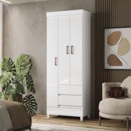 Guarda Roupa Solteiro Fit 3 Portas 2 Gavetas Branco com Pés - Santos Andirá