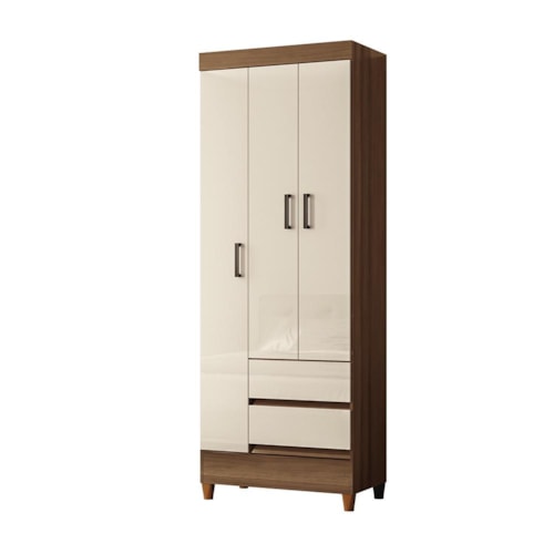 Guarda Roupa Solteiro Fit 3 Portas 2 Gavetas Jequitibá/Off White com Pés - Santos Andirá