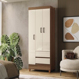 Guarda Roupa Solteiro Fit 3 Portas 2 Gavetas Jequitibá/Off White com Pés - Santos Andirá