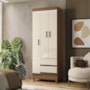 Guarda Roupa Solteiro Fit 3 Portas 2 Gavetas Jequitibá/Off White com Pés - Santos Andirá