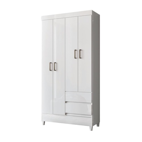 Guarda Roupa Solteiro Fit 4 Portas 2 Gavetas Branco com Pés - Santos Andirá