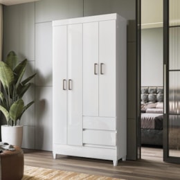 Guarda Roupa Solteiro Fit 4 Portas 2 Gavetas Branco com Pés - Santos Andirá