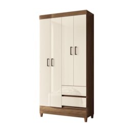 Guarda Roupa Solteiro Fit 4 Portas 2 Gavetas Jequitibá/Off White com Pés - Santos Andirá
