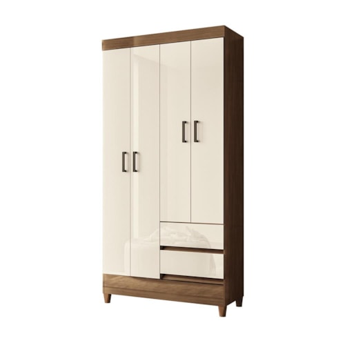 Guarda Roupa Solteiro Fit 4 Portas 2 Gavetas Jequitibá/Off White com Pés - Santos Andirá