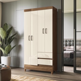 Guarda Roupa Solteiro Fit 4 Portas 2 Gavetas Jequitibá/Off White com Pés - Santos Andirá