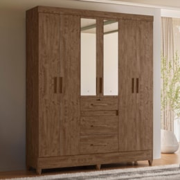 Guarda Roupa Solteiro Itatiba 6 Portas e 3 Gavetas Castanho Wood com Espelho - Moval