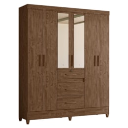 Guarda Roupa Solteiro Itatiba 6 Portas e 3 Gavetas Castanho Wood com Espelho - Moval