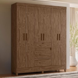 Guarda Roupa Solteiro Itatiba 6 Portas e 3 Gavetas Castanho Wood - Moval