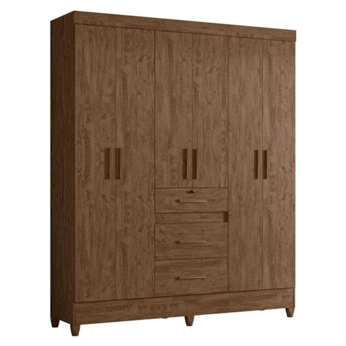 Guarda Roupa Solteiro Itatiba 6 Portas e 3 Gavetas Castanho Wood - Moval