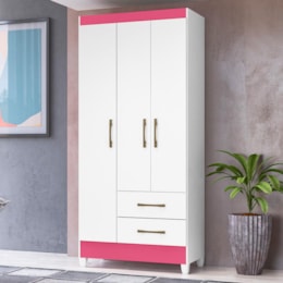 Guarda Roupa Solteiro Lima 3 Portas e 2 Gavetas Branco/Rosa - Moval Guarda Roupa Solteiro Lima 3 Portas e 2 Gavetas Branco/Rosa - Moval