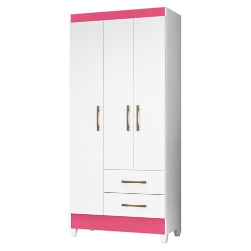 Guarda Roupa Solteiro Lima 3 Portas e 2 Gavetas Branco/Rosa - Moval