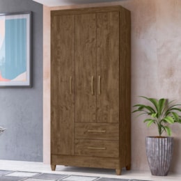 Guarda Roupa Solteiro Lima 3 Portas e 2 Gavetas Castanho Wood - Moval Guarda Roupa Solteiro Lima 3 Portas e 2 Gavetas Castanho Wood - Moval