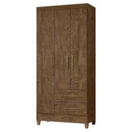 Guarda Roupa Solteiro Lima 3 Portas e 2 Gavetas Castanho Wood - Moval Guarda Roupa Solteiro Lima 3 Portas e 2 Gavetas Castanho Wood - Moval