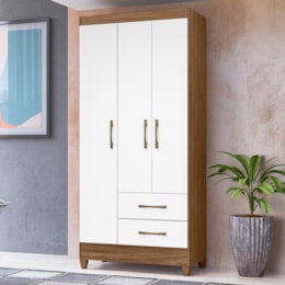 Guarda Roupa Solteiro Lima 3 Portas e 2 Gavetas Naturale/Branco - Moval Guarda Roupa Solteiro Lima 3 Portas e 2 Gavetas Naturale/Branco - Moval