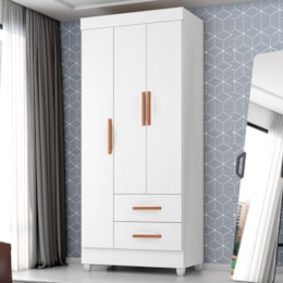 Guarda Roupa Solteiro Lite 3 Portas e 2 Gavetas Branco - Móveis Leão