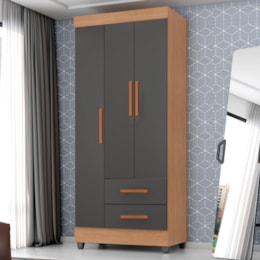 Guarda Roupa Solteiro Lite 3 Portas e 2 Gavetas Nature/Cinza - Móveis Leão