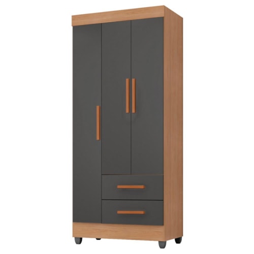 Guarda Roupa Solteiro Lite 3 Portas e 2 Gavetas Nature/Cinza - Móveis Leão