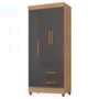 Guarda Roupa Solteiro Lite 3 Portas e 2 Gavetas Nature/Cinza - Móveis Leão
