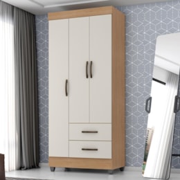 Guarda Roupa Solteiro Lite 3 Portas e 2 Gavetas Nature/Off White - Móveis Leão Guarda Roupa Solteiro Lite 3 Portas e 2 Gavetas Nature/Off White - Móveis Leão