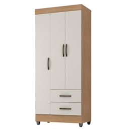 Guarda Roupa Solteiro Lite 3 Portas e 2 Gavetas Nature/Off White - Móveis Leão Guarda Roupa Solteiro Lite 3 Portas e 2 Gavetas Nature/Off White - Móveis Leão