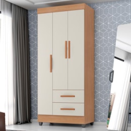 Guarda Roupa Solteiro Lite 3 Portas e 2 Gavetas Nature/Off White - Móveis Leão 