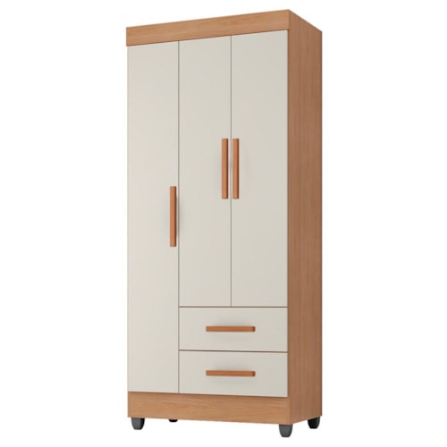 Guarda Roupa Solteiro Lite 3 Portas e 2 Gavetas Nature/Off White - Móveis Leão 