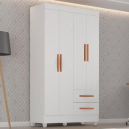 Guarda Roupa Solteiro Lite 4 Portas e 2 Gavetas Branco - Móveis Leão