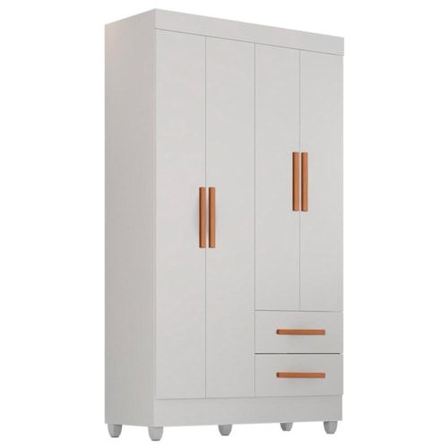 Guarda Roupa Solteiro Lite 4 Portas e 2 Gavetas Branco - Móveis Leão