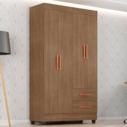 Guarda Roupa Solteiro Lite 4 Portas e 2 Gavetas Carvalho Oak - Móveis Leão