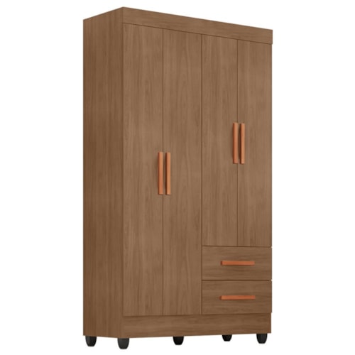 Guarda Roupa Solteiro Lite 4 Portas e 2 Gavetas Carvalho Oak - Móveis Leão