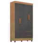 Guarda Roupa Solteiro Lite 4 Portas e 2 Gavetas Nature/Cinza - Móveis Leão